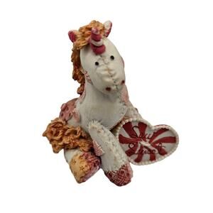 Vintage 1993 Enesco Plush Style Ceramic Unicorn Figurine Valentines Heart